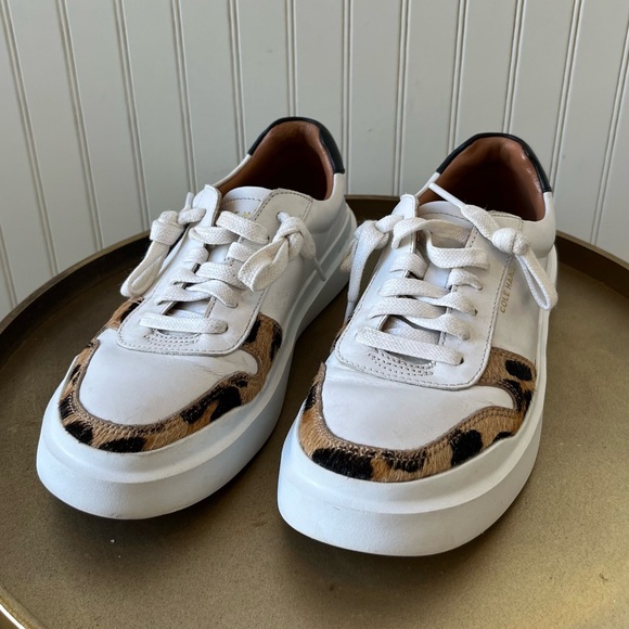 COLE HAAN GRANDPRO RALLY COURT SNEAKER | SIZE: 7 | WHITE LEATHER/CALF HAIR | EUC - Picture 3 of 9